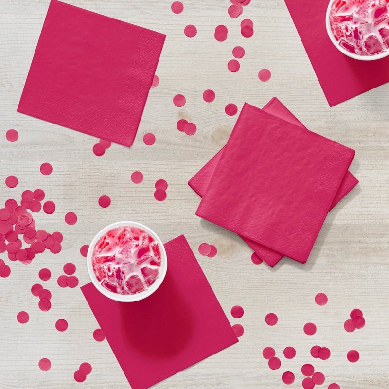 Creative Converting Touch of Color 2-Ply 50 Count Paper Beverage Napkins, Hot Magenta - Image 4